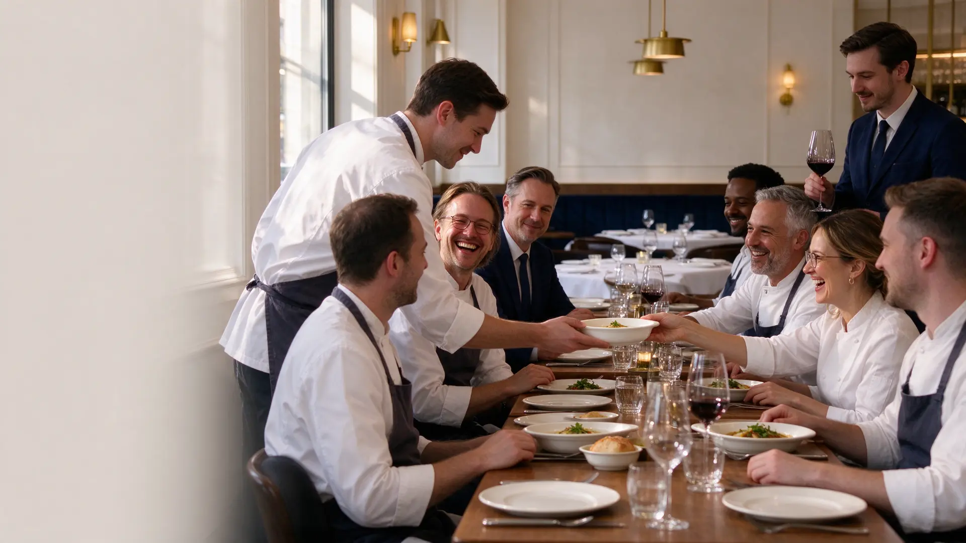 Équipe de brigade et direction réunies autour d'une table en service